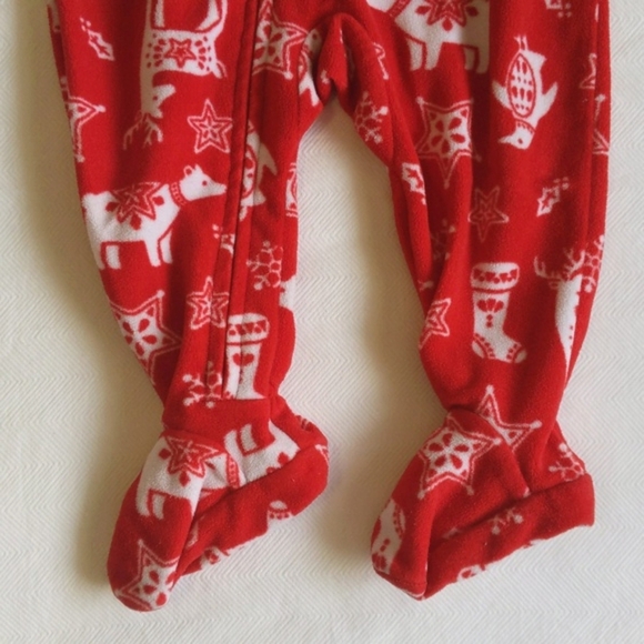 carter's red winter fleece zipper footie sleeper pajamas 6 months baby unisex - Picture 3 of 5